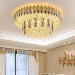 Lampada da soffitto decorativa di lusso in oro con coda di fenice elettrolitica rotonda a filo in cristallo
