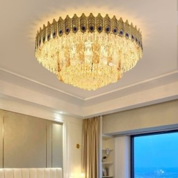 Lampada da soffitto decorativa di lusso in oro con coda di fenice elettrolitica rotonda a filo in cristallo