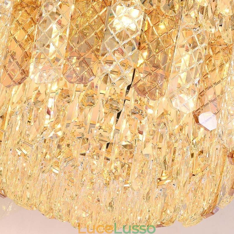 Lampada da soffitto decorativa di lusso in oro con coda di fenice elettrolitica rotonda a filo in cristallo