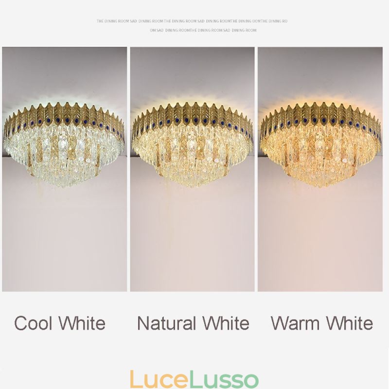 Lampada da soffitto decorativa di lusso in oro con coda di fenice elettrolitica rotonda a filo in cristallo