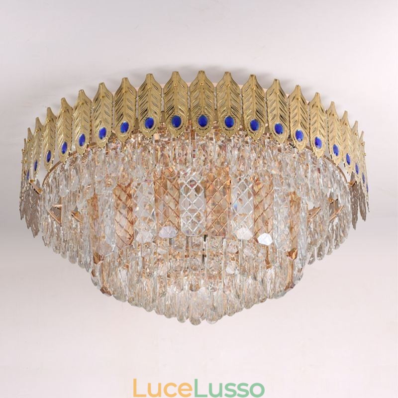 Lampada da soffitto decorativa di lusso in oro con coda di fenice elettrolitica rotonda a filo in cristallo