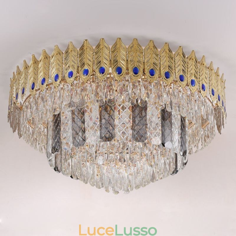 Lampada da soffitto decorativa di lusso in oro con coda di fenice elettrolitica rotonda a filo in cristallo
