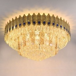 Lampada da soffitto decorativa di lusso in oro con coda di fenice elettrolitica rotonda a filo in cristallo