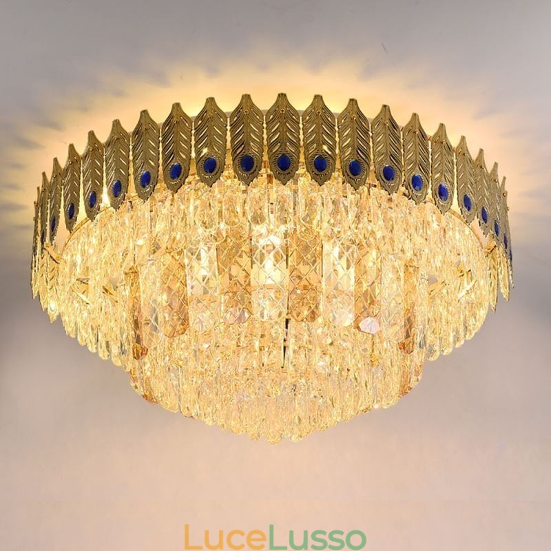 Lampada da soffitto decorativa di lusso in oro con coda di fenice elettrolitica rotonda a filo in cristallo