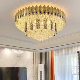 Lampada da soffitto decorativa di lusso in oro con coda di fenice elettrolitica rotonda a filo in cristallo