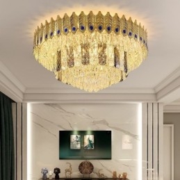 Lampada da soffitto decorativa di lusso in oro con coda di fenice elettrolitica rotonda a filo in cristallo