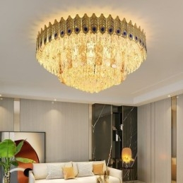 Lampada da soffitto decorativa di lusso in oro con coda di fenice elettrolitica rotonda a filo in cristallo