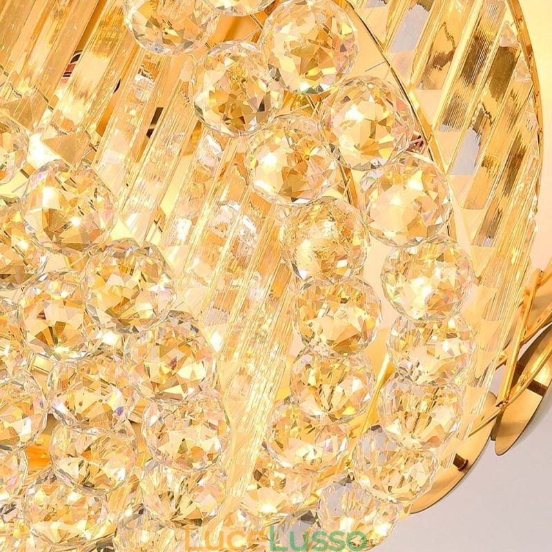 Plafoniera decorativa di lusso in oro placcato con montaggio a filo in cristallo, rotonda, 80 cm