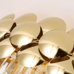 Plafoniera decorativa di lusso in oro placcato con montaggio a filo in cristallo, rotonda, 80 cm