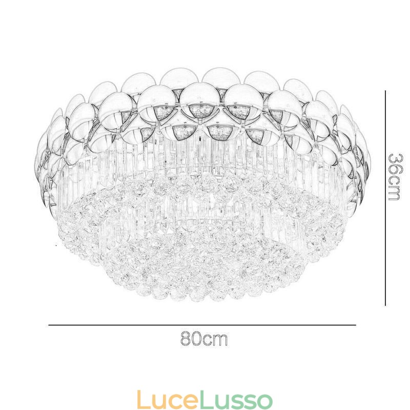 Plafoniera decorativa di lusso in oro placcato con montaggio a filo in cristallo, rotonda, 80 cm