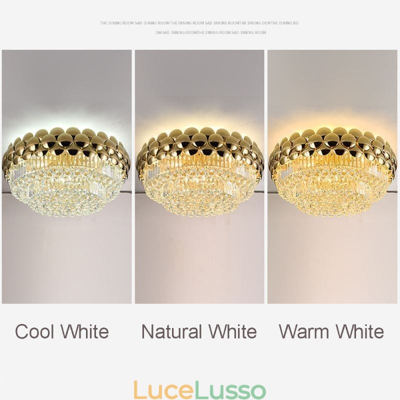 Plafoniera decorativa di lusso in oro placcato con montaggio a filo in cristallo, rotonda, 80 cm
