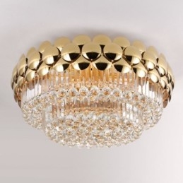 Plafoniera decorativa di lusso in oro placcato con montaggio a filo in cristallo, rotonda, 80 cm