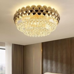 Plafoniera decorativa di lusso in oro placcato con montaggio a filo in cristallo, rotonda, 80 cm