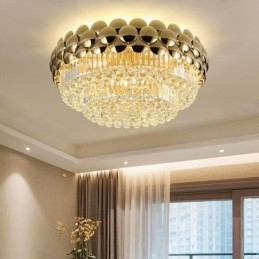 Plafoniera decorativa di lusso in oro placcato con montaggio a filo in cristallo, rotonda, 80 cm