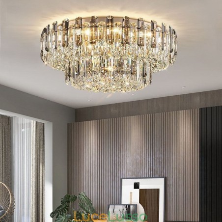 Lampada da soffitto decorativa in cristallo grigio fumo con montaggio a filo Lampada da soffitto decorativa in cristallo grigio fumo con montaggio a filo