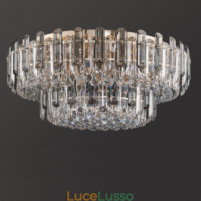 Lampada da soffitto decorativa in cristallo grigio fumo con montaggio a filo