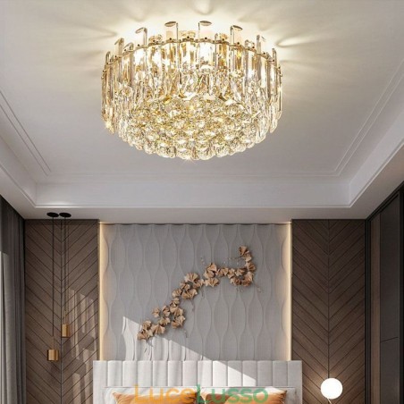 Lampada da soffitto decorativa in cristallo di lusso con montaggio a filo e decorazione rotonda in cristallo Lampada da soffitto decorativa in cristallo di lusso con montaggio a filo e decorazione rotonda in cristallo