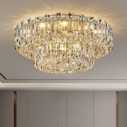 Lampada da soffitto decorativa in cristallo di lusso con montaggio a filo e decorazione rotonda in cristallo