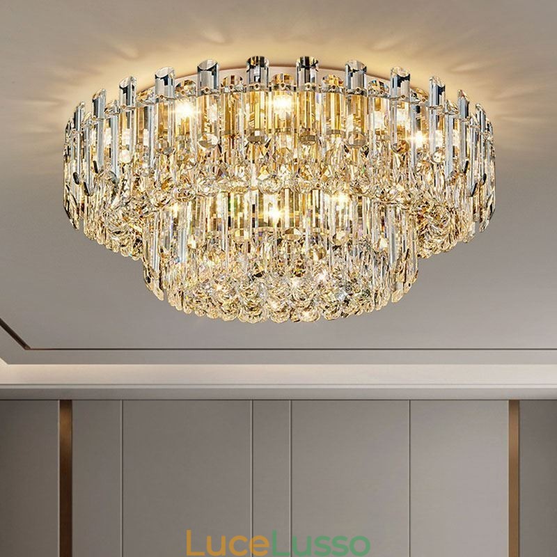 Lampada da soffitto decorativa in cristallo di lusso con montaggio a filo e decorazione rotonda in cristallo