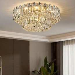 Lampada da soffitto decorativa in cristallo di lusso con montaggio a filo e decorazione rotonda in cristallo