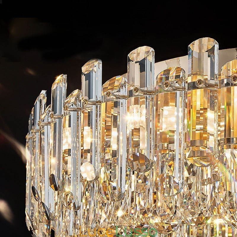 Lampada da soffitto decorativa in cristallo di lusso con montaggio a filo e decorazione rotonda in cristallo