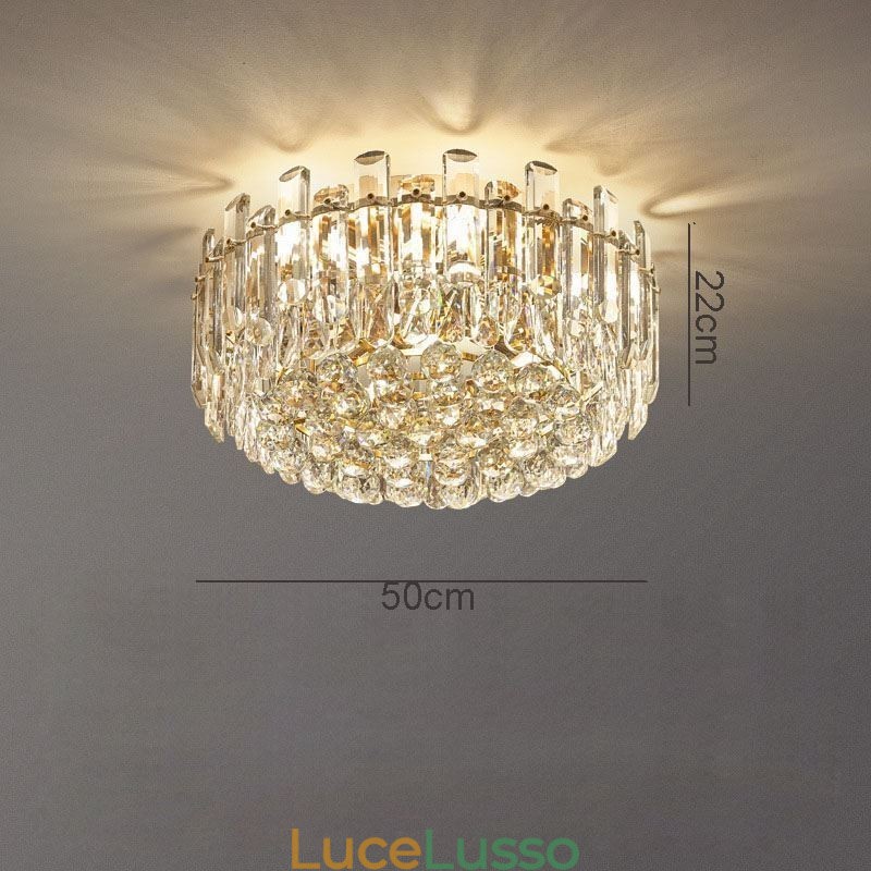 Lampada da soffitto decorativa in cristallo di lusso con montaggio a filo e decorazione rotonda in cristallo