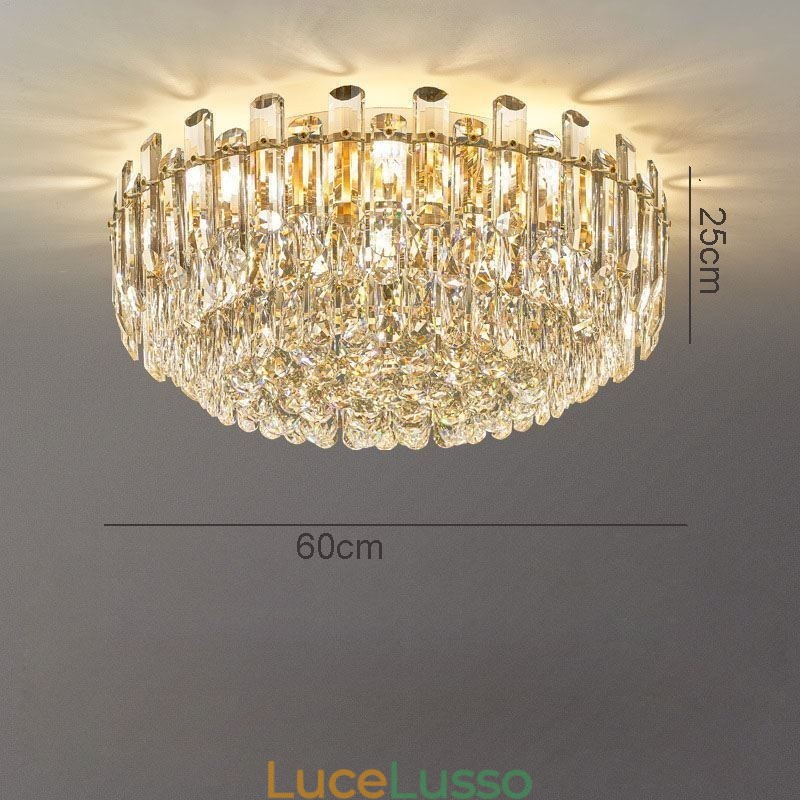 Lampada da soffitto decorativa in cristallo di lusso con montaggio a filo e decorazione rotonda in cristallo