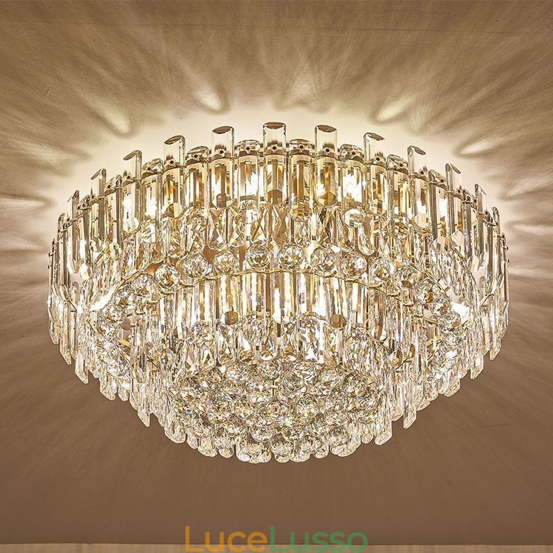 Lampada da soffitto decorativa in cristallo di lusso con montaggio a filo e decorazione rotonda in cristallo
