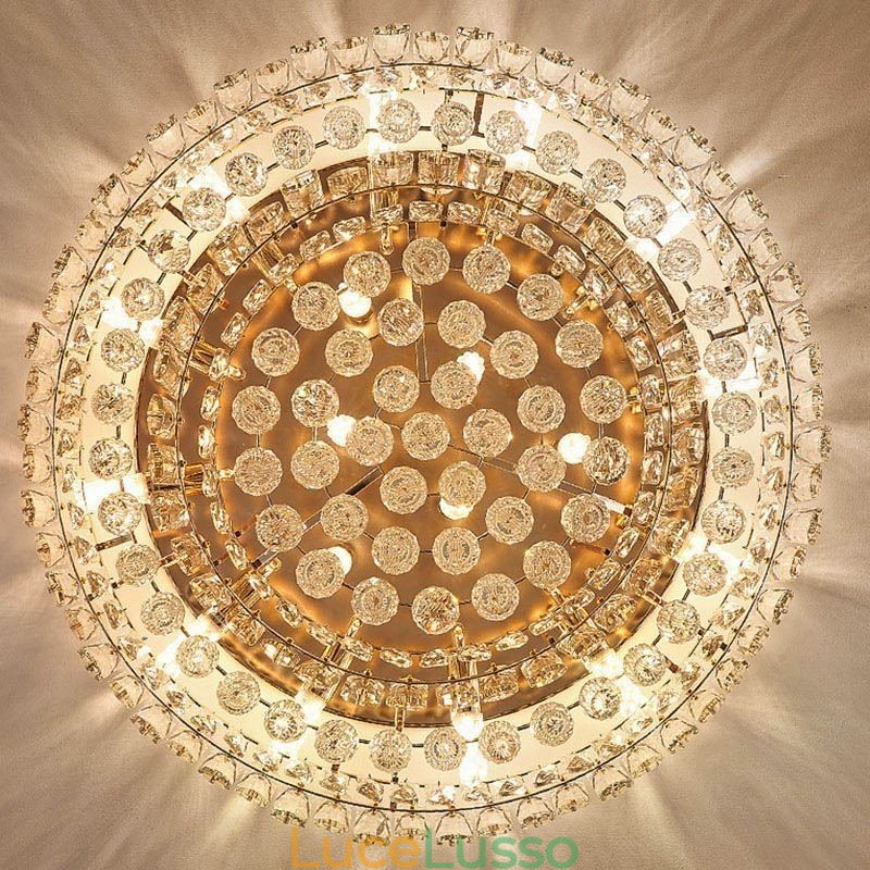 Lampada da soffitto decorativa in cristallo di lusso con montaggio a filo e decorazione rotonda in cristallo