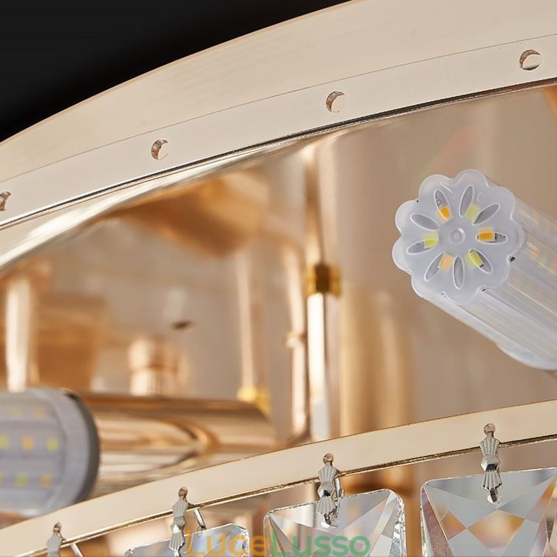 Lampada da soffitto decorativa in cristallo di lusso con montaggio a filo e decorazione rotonda in cristallo