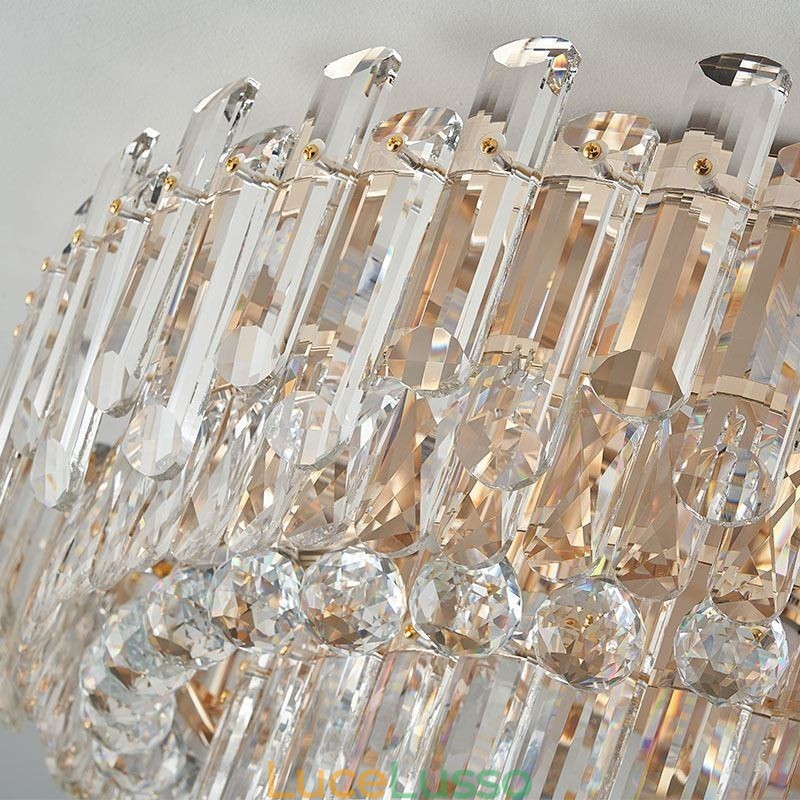 Lampada da soffitto decorativa in cristallo di lusso con montaggio a filo e decorazione rotonda in cristallo