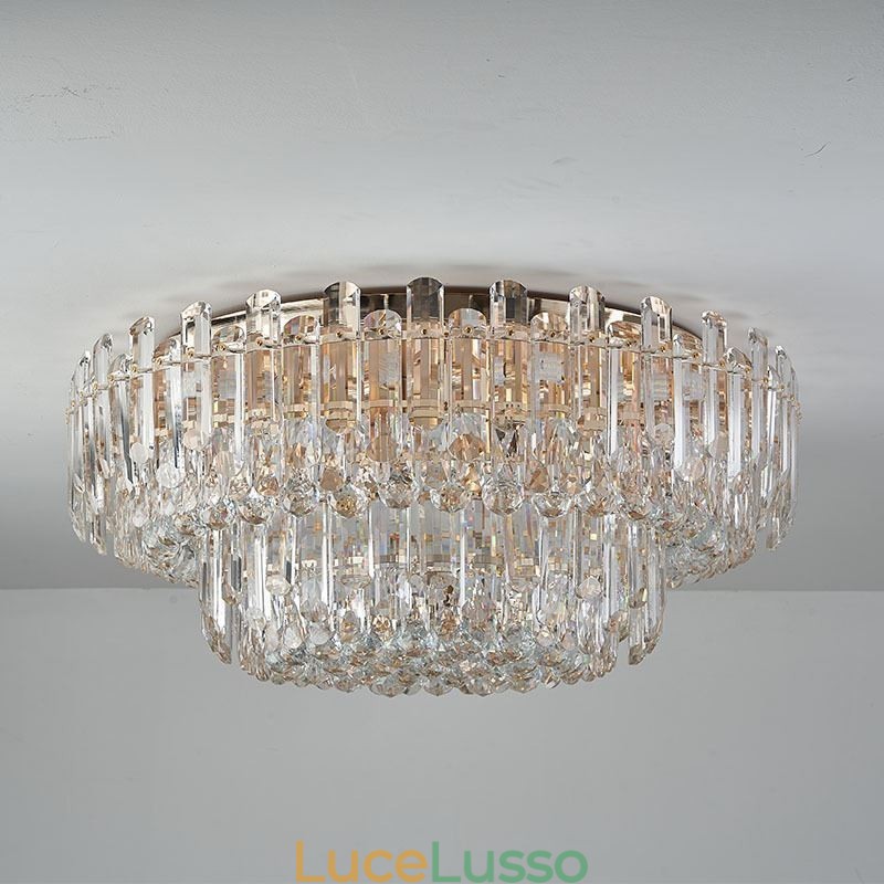 Lampada da soffitto decorativa in cristallo di lusso con montaggio a filo e decorazione rotonda in cristallo