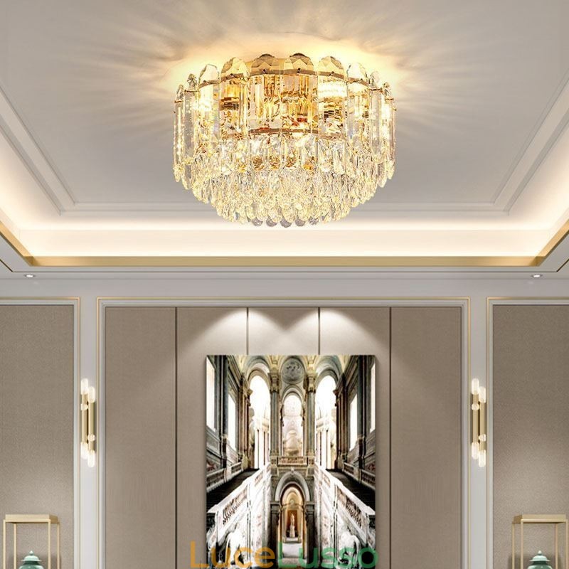 Apparecchi di illuminazione da soffitto con decorazione in cristallo rotondo a filo