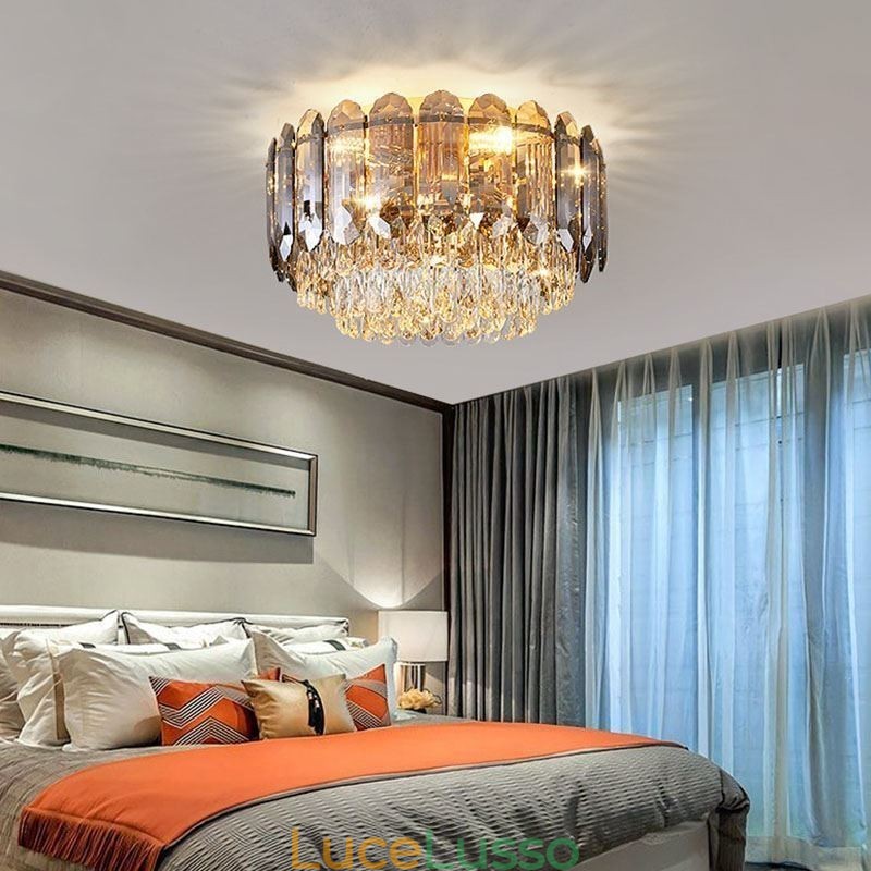 Lampada da soffitto decorativa in cristallo grigio fumé con montaggio a filo