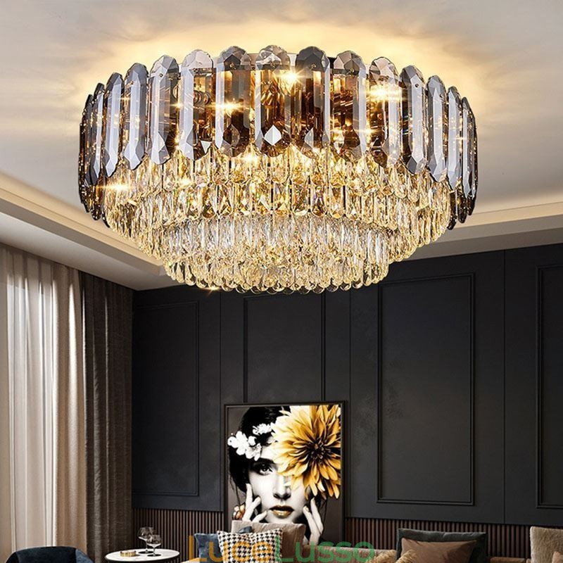 Lampada da soffitto decorativa in cristallo grigio fumé con montaggio a filo