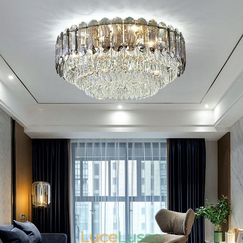 Lampada da soffitto decorativa in cristallo grigio fumé con montaggio a filo