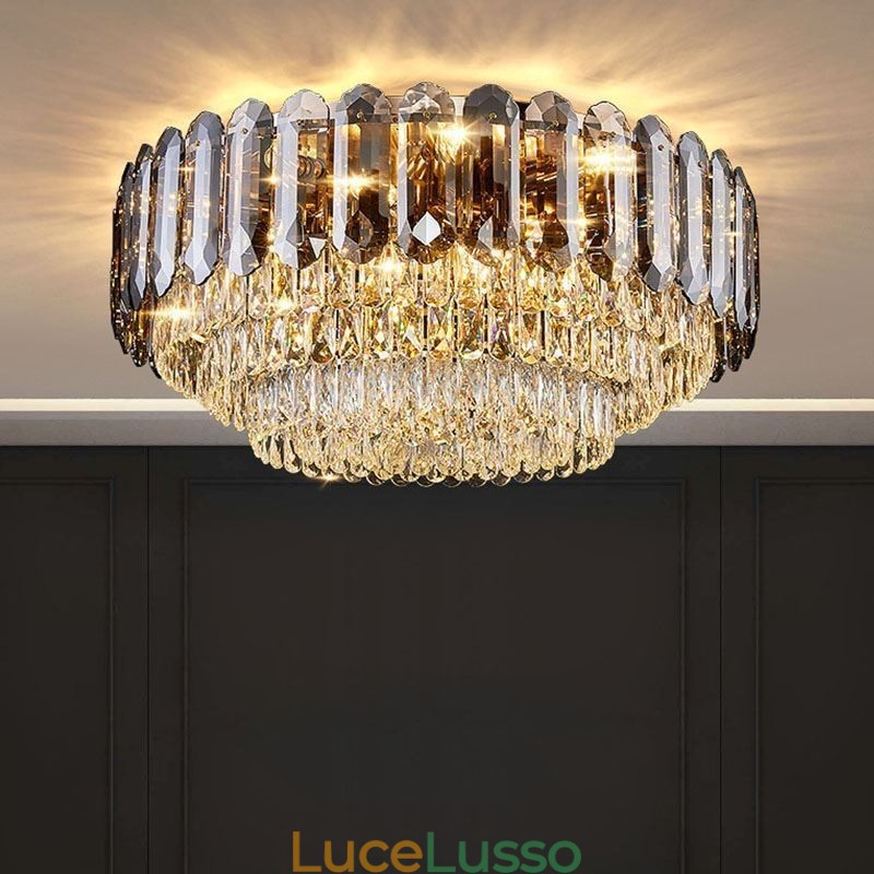 Lampada da soffitto decorativa in cristallo grigio fumé con montaggio a filo
