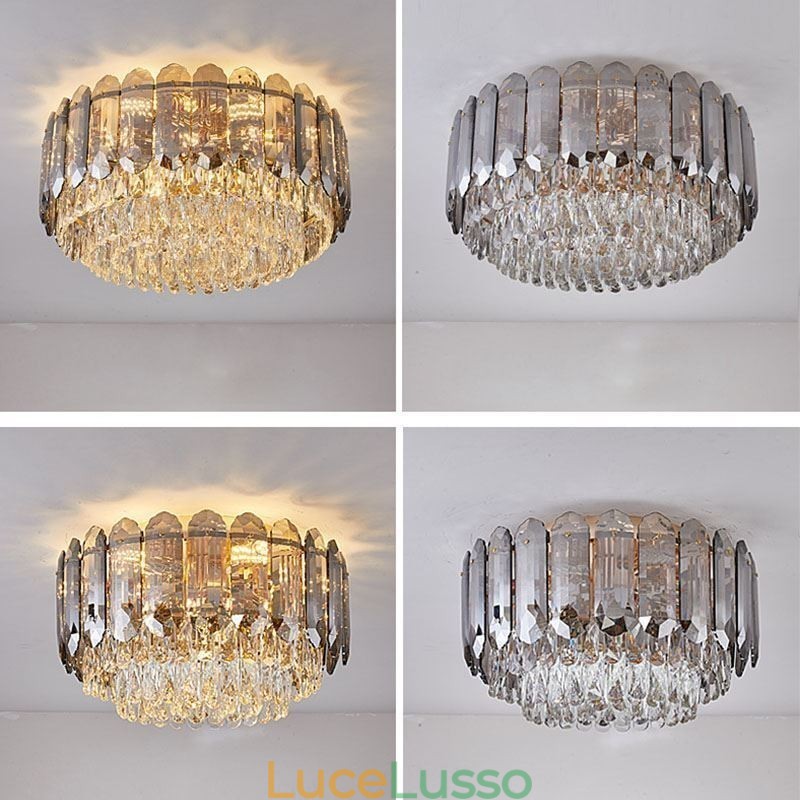 Lampada da soffitto decorativa in cristallo grigio fumé con montaggio a filo
