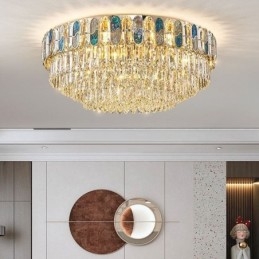 Lampada da soffitto in cristallo con paralume in conchiglia di cristallo e decorazione rotonda a filo