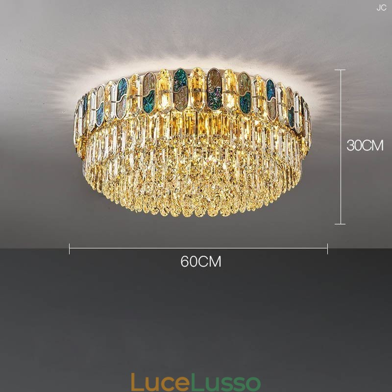 Lampada da soffitto in cristallo con paralume in conchiglia di cristallo e decorazione rotonda a filo