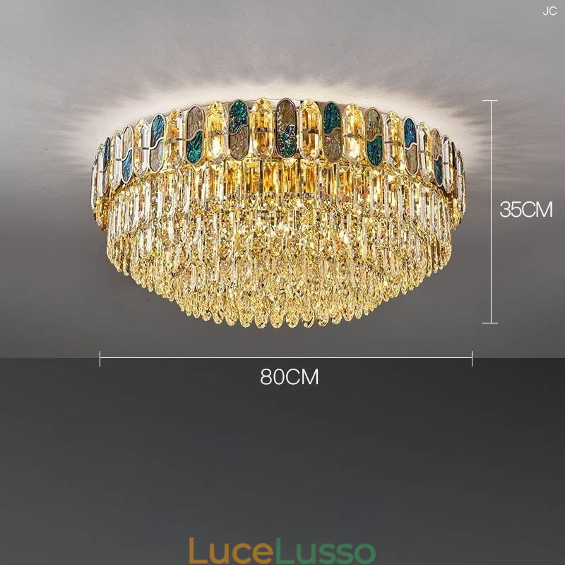 Lampada da soffitto in cristallo con paralume in conchiglia di cristallo e decorazione rotonda a filo
