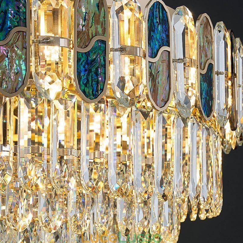 Lampada da soffitto in cristallo con paralume in conchiglia di cristallo e decorazione rotonda a filo