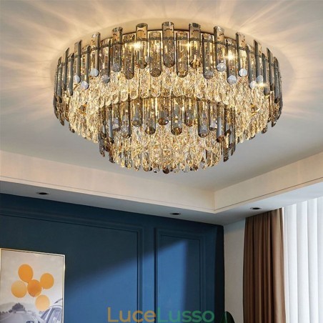 Lampada da soffitto rotonda moderna semplice da montare a filo in cristallo, lampada da pranzo Lampada da soffitto rotonda moderna semplice da montare a filo in cristallo, lampada da pranzo