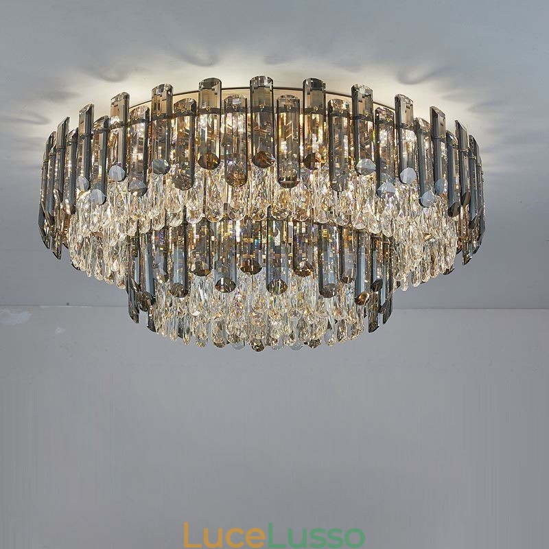 Lampada da soffitto rotonda moderna semplice da montare a filo in cristallo, lampada da pranzo