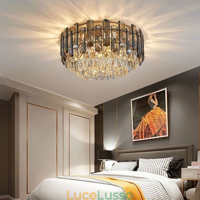 Lampada da soffitto in cristallo semplice e moderna, rotonda, montaggio a filo, luce decorativa