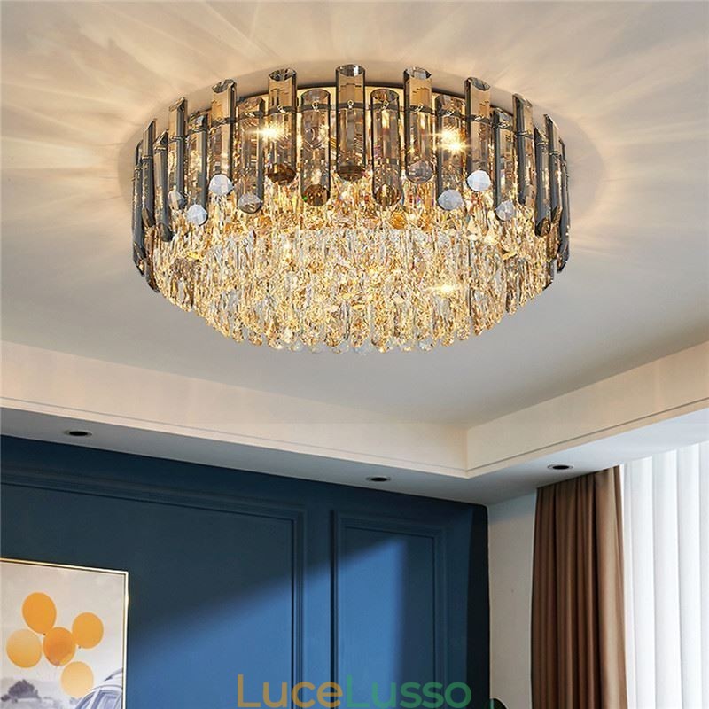 Lampada da soffitto in cristallo semplice e moderna, rotonda, montaggio a filo, luce decorativa