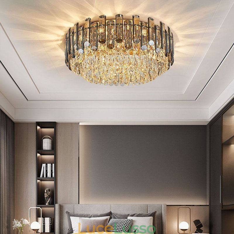 Lampada da soffitto in cristallo semplice e moderna, rotonda, montaggio a filo, luce decorativa