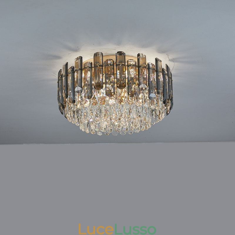Lampada da soffitto in cristallo semplice e moderna, rotonda, montaggio a filo, luce decorativa