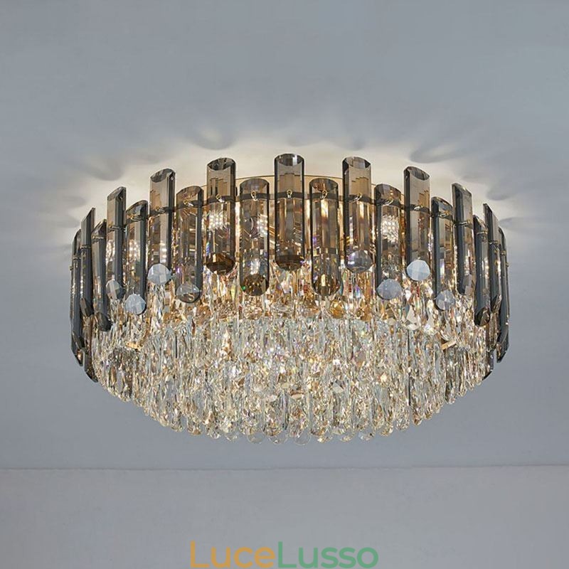 Lampada da soffitto in cristallo semplice e moderna, rotonda, montaggio a filo, luce decorativa