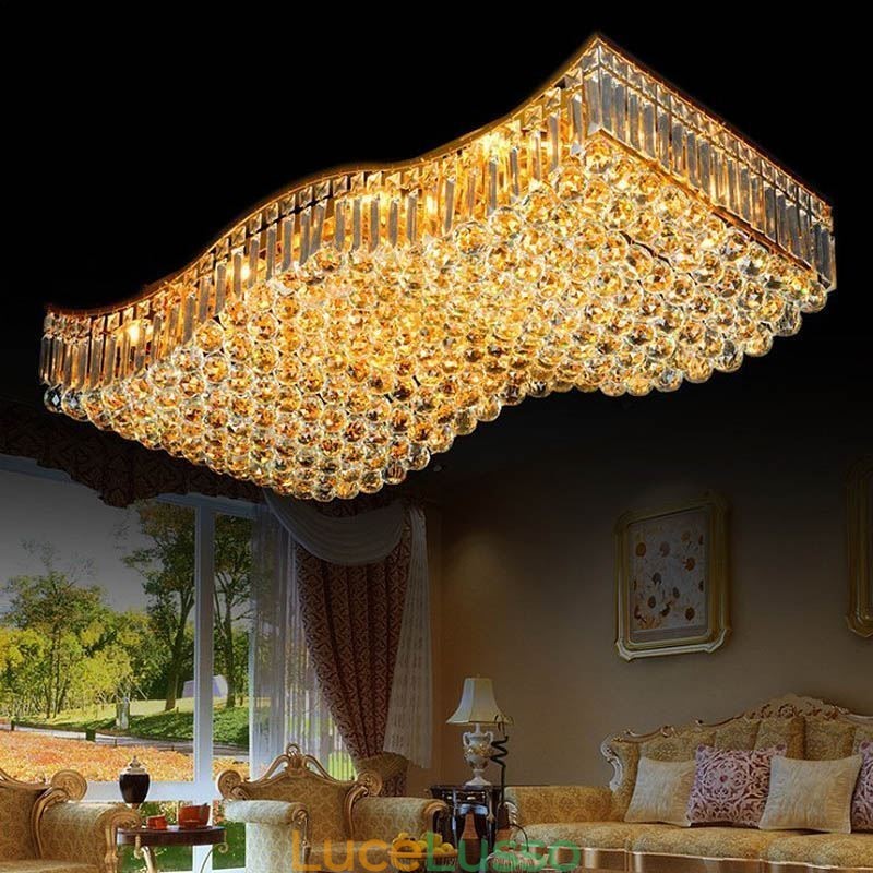 Lampadario rettangolare a filo in cristallo europeo